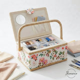 Sewing Basket with Removable Tray, Pin Cushion and Floral Fabric Organizer for Craft Supplies V1188-MS-721-283
