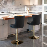 2x Height Adjustable Swivel Bar Stool Velvet Studs Barstool with Footrest and Golden Base- Black V226-SW1912BK