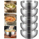Stainless Steel Noodle Bowls Double-Layered Bowls Heat Insulation Bowls 5-Piece - Silver - Size Pack V1106-122-93147-SLR-PACKOF5PIECES