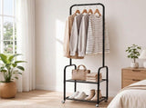 Levede Clothes Rack Heavy Duty Garment Rack 2 Shelf Locking Wheels Bedroom Black CR1016-AU