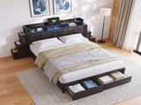 Artiss Queen Bed Frame with Storage Headboard, 2 Drawers, Charging Station& LED Light BFRAME-J-MAXWELL-Q-BK-AB