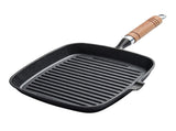 Steak Grill Pan with Wooden Handle 8.7in Thickened Bottom Even Heating Nonstick Grill Pan with Pour V1294-YM0901-3118240108611