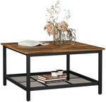 Robust Coffee Table Steel Frame and Mesh Storage Shelf, Rustic Brown and Black V178-11321