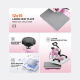 VEVOR Heat Press Machine 12x10in Heat Transfer Machine for T-Shirts Press Pink V952-YTSTHJBJF121030U8V3