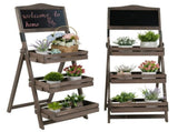 3-Tier A-Frame Wooden Sidewalk Sign Chalkboard With Display Shelf Planter Stand V767-JJ-XZ161
