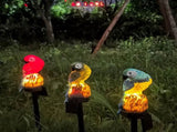 Three Color Solar Powered Parrot Garden Stake Lights - Hand-Painted Waterproof Resin LED Landscape V888-ELOSUNG46185