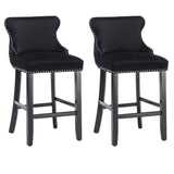 2x Velvet Upholstered Button Tufted Bar Stools with Wood Legs and Studs-Black V226-SW1824BK