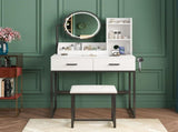 White Black Dressing Table Stool Set with LED Lights and Charging Station, 80x136cm LSB-59322