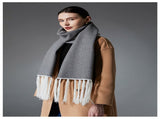 Gray Contrast Edge & Tassel Scarf - Chic Autumn/Winter Neckwear V888-ELOSUNG31030
