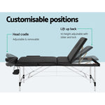 Zenses Massage Table 65cm Portable 3 Fold Aluminium Beauty Bed Black MT-ALUM-GA301-BK-65