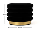 Interior Ave - Roma Round Velvet Ottoman / Footstool Black V355-IA-OTT-ROM-BLK