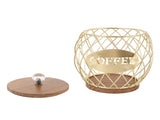 Coffee Capsule Holder Fruit Shaped Stylish Coffee Pod Storage with Wooden Base Lid Home Decor Gold V1294-YM0901-3118240263311
