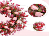 Valentine Day Pink Tulip Wreath, Pink Red Forsythia Berries, Artificial Flower Wreath for Front V1258-DP02-C-2689
