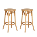 Artiss 2x Bar Stoosl Rattan Seat Wooden BA-L-RA-B13-NAX2