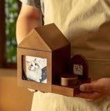 Pet Urn Nostalgia Passing Away Dog Cat Cabin Urn with Photo Frame Pet Coffin - Brown - Size Large V1107-136-08162-BRN-LARGETABLE
