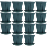 14-Piece Green Resin Planting Pots Set with Enhanced Air Permeability for Garden and Indoor Use V1192-AZ-W-21103