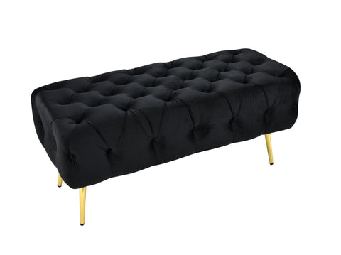 Shirley Ottoman Black Velvet V292-OTT-SHIRLEY-GOLDBASE-BLACKSEAT