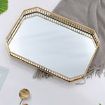 SOGA 35cm Gold Rectangle Ornate Mirror Glass Metal Tray Vanity Makeup Perfume Jewelry Organiser with PLATEHJ1185