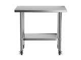 Cefito Stainless Steel Kitchen Bench w/ Splashback 760x610MM 430 SSKB-430S-WHEEL-30-24