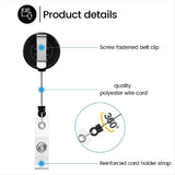 100 PCS Retractable Badge Reel Clips ID Card Holder Reel with Metal Belt Clip for Hanging Cards Key V1369-AZ3-W-11361