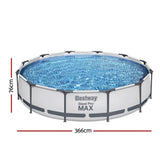 Bestway Swimming Pool 366x76cm Steel Frame Round Above Ground Pools w/ Filter Pump 6473L BW-POOL-366CM-56417