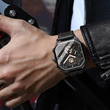 Waterproof Luminous Square Quartz Watch In Black Steel And Rose Gold - 30M PRL-5096343060DBT