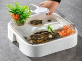 Desktop Mini Turtle Tank, Aquatic Habitat with Transparent Lid, Multi-Functional Tank for V1366-AZ2-W-11904