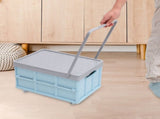 Foldable Plastic Storage Box with Wheels Blue Stackable Container for Home Storage V1366-AZ2-W-13914