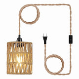 Boho Plug in Pendant Light, Hanging Light with Cord, Ceiling Lamp Rattan Cylinder Shad pwm25 V1370-AZ4-07639