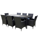 Gardeon Outdoor Dining Set 9 Piece Wicker Lounge Setting Black FF-DINING-9CLS-BK-ABCD