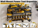 P&P Heavy Duty Power Tool Organizer with 7 Drill Holders Wall Mounted Garage Storage Rack for Tools V767-JJ-ZZ1673