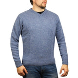 100% Shetland Ragg Wool V Neck Knit Jumper Pullover Mens Sweater Knitted - Sky - L V563-SW-VN-SKY40-L