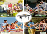Folding Grill Table 135x60cm Portable Height Adjustable Camping Table with 2 Wing Panels Mesh V985-GRILLTABLE