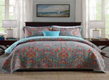 Blue Teal Boho Print Bedspread Quilt Set Pillowcases V745-MAC060758Q13UU