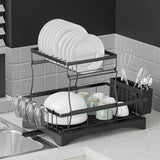 Cefito Dish Rack Expandable Drying Drainer Cutlery Holder Tray Kitchen 2 Tiers DR-D-03-BK