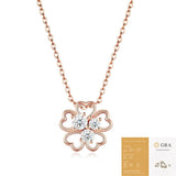 Elegant Four-Leaf Clover Moissanite Pendant Necklace in Rose Gold, Featuring Three Heart-Shaped V1341-ZY-RHVYH2F9-MOISSANITE-PREMIUMS925