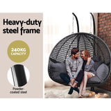 Gardeon Outdoor Egg Swing Chair Wicker Furniture Pod Stand Cushion 2 Seater Grey HM-EGG-TAT-D-J-BKGR-AB