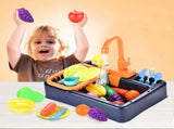 19PC Kitchen Play Sink Toy with Play Food & Color Changing Toy Dishes Play Sink with Running Water V1192-AZ-W-10044