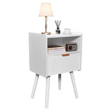 White Nightstand Modern Solid Wooden Open Shelf Bedside Table with One Storage Drawer and Solid Legs V985-WHITENIGHTSTAND