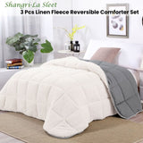Shangri La Sleet Sherpa Fleece Reversible 3 Pcs Comforter Set Queen V442-KIT-COMFORTER-SHERPAFLEECE-SLEET-QS