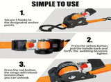 Yellow automatic webbing recovery ratchet strap, vehicle cargo strap, heavy-duty ratchet strap, V1347-804-97010