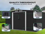 PlantCraft Galvanised Steel Garden Shed 2.58 x 3.13 x 2.02m, with 2 Sliding Doors, 4 Air Vents, V219-GSDSTLPC80GA