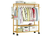 169cm Mildrew-proof Bamboo Clothes Shelves Stand On Wheels Coat Shoes Bags Rack V767-X8JJZ-G1