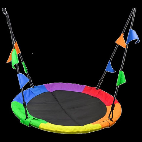 1m Tree Swing in Multi-Color Rainbow Kids Indoor/Outdoor Round Mat Saucer Swing V63-831801