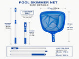 Pool Skimmer Net with Pole, Swimming Pool Leaf Skimmer Net, with 3 Sections Telescopic Aluminum Pole V1192-AZ-W-29716