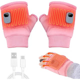 Pink Professional USB electric heating fingerless gloves, unisex, with LED temperature display, V1232-JRST002