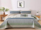 Khaki Green Stripe Bloom Bedspread Coverlet 3 Piece Set V745-AC081581Q13U