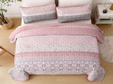 Pink Floral Stripe Bloom Bedspread Coverlet 3 Piece Set V745-AC081167Q13U