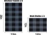 Homaxy 100% Cotton Waffle Weave Check Plaid Kitchen Towels, 13 x 28 Inches, 4-Pack, White & Black V1258-DP02-F-160