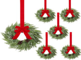 6 Pcs Small Christmas Norfolk Wreaths 15 Inch Christmas Kitchen Cabinet Mini Wreath with Bow Ribbon V1258-DP02-C-2283